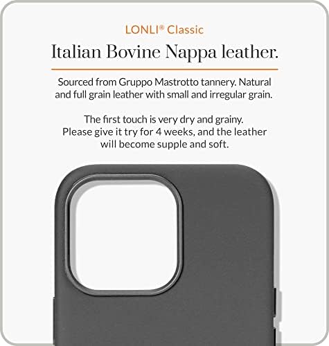 LONLİ Classic - (Apple iPhone 13 için)-MagSafe için Dahili Mıknatıslı Hakiki Nappa Deri Kılıf-Siyah