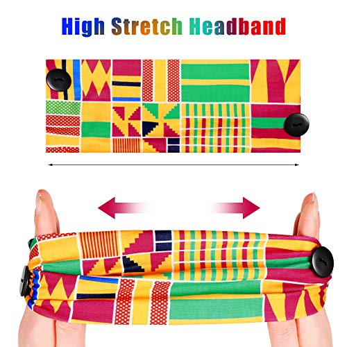 Düğmeleri ile 6 Parça Afrika Bandı Sıkı Boho Baskı Bandı Yoga Spor Egzersiz Hairband Elastik Bükülmüş Düğüm Türban Başkanı Wrap