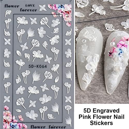 Çiçek Nail Art Etiketler Çıkartmaları 5D Kabartmalı Çiçek Tırnak Kaydırıcılar Düğün Nail Art Tasarım Fransız Beyaz Kendinden