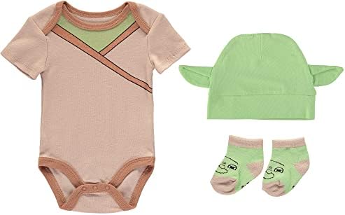 Mandaloryalı Çocuk Erkek Bebek Üç Parçalı Bodysuit, Şapka ve Çoraplı Hediye Seti-Baby Yoda Baby Clothes