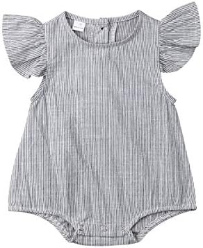 Lamuusaa Yenidoğan Erkek Bebek Kız Fly Kollu Romper Ruffled Çizgili Bodysuit Düğme Tulum Tulum Yaz Kıyafetler
