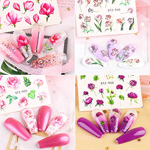 24 Levhalar Çiçek Nail Art Etiketler Kadınlar ıçin Gül Çiçek Tırnak Tasarım Tırnak Süslemeleri Su Transferi Nail Art Çıkartmaları