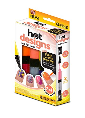 Sıcak Tasarımlar Glitz ve Glam Tırnak Sanat Kalemleri - 6 Renk - Tv'de Görüldüğü Gibi Gümüş, Pembe, Mor, Sarı, Ahududu ve Turuncu
