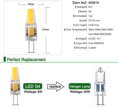 HHZY G4 LED Ampul 6W Kısılabilir 12V AC / DC Çift Pimli Taban Peyzaj Ampulleri 6 Watt LED Aydınlatma Ampulleri 40W Halojene Eşit,