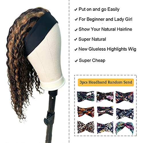 Kahverengi Golleri Kıvırcık Kafa Peruk Siyah Kadınlar için Giymek kolay Ham işlenmemiş insan saçı peruk Siyah Kafa Bandı ile
