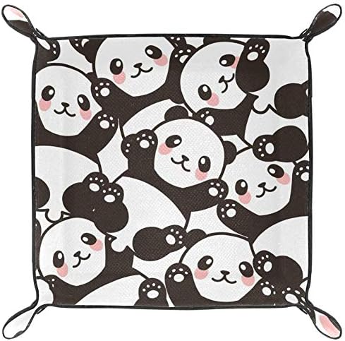 MUOOUM Ofis Masası Tepsileri, Sevimli Gülümseme Panda Desen, deri Vale Tepsi Sorage Kutuları Küçük Catchall Tepsi Ev Ofis için