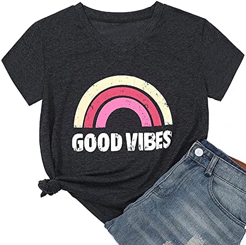 Hellopopgo kadın T Shirt Casual Tops V Yaka Tişörtleri Kısa Kollu Gömlek