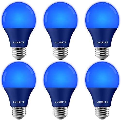 Luxrite A19 LED Mavi Ampul, 60W Eşdeğeri, Kısılabilir Olmayan, UL Listeli, E26 Standart Taban, İç Mekan Dış Mekan, Sundurma,
