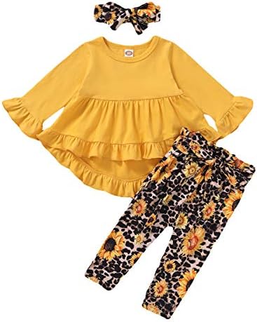 Bebek Kız Giysileri Toddler Kız Ayçiçeği Kıyafet Fırfır Kollu Gömlek Çiçek Pantolon Seti Güz Kış Giyim Kız için