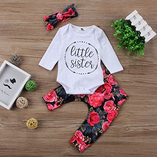 Bebek kız Küçük Kardeş Bodysuit Tops çiçek pantolon İlmek Kafa Bandı Kıyafetler Set