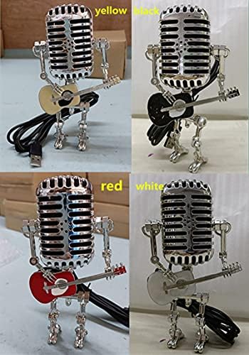 Gokame Retro Tarzı Mikrofon Robot Lamba, Vintage Mikrofon Robot Masa Lambası ile Gitar, Robot Dokunmatik Dimmer Lamba için Yatak