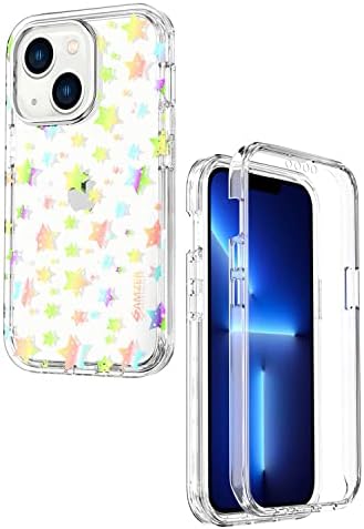 Dahili Ekran Koruyucu ile iPhone 13 için Tasarlanmış Amzer Crusta Hibrid Tam Vücut Kılıfı-Glitter Süper Yıldız