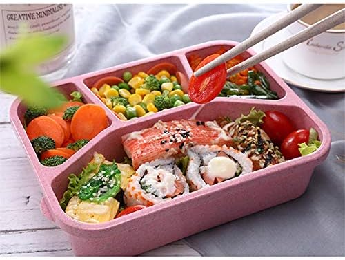 Ruıpunuosı Buğday Samanı yemek kabı Taşınabilir Bento kutusu Dört Izgara Fast food kutusu Mikrodalga Fırın İçin Pratik yemek